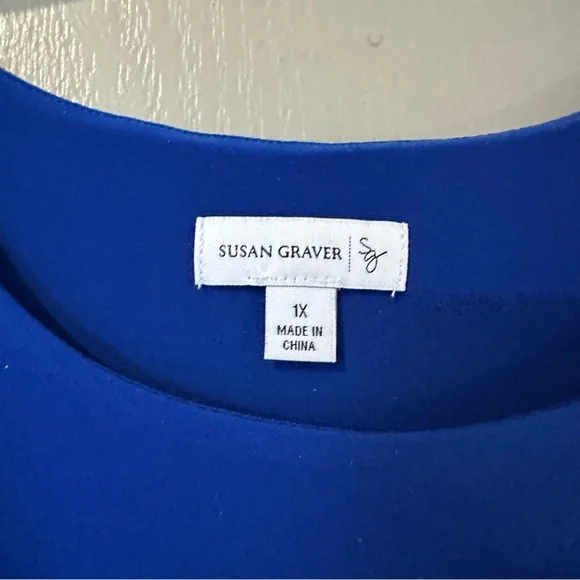 Women's Blue Layered Top Susan Graver 1X  Flowy Casual Spring Quarter Sleeve - Picture 2 of 3